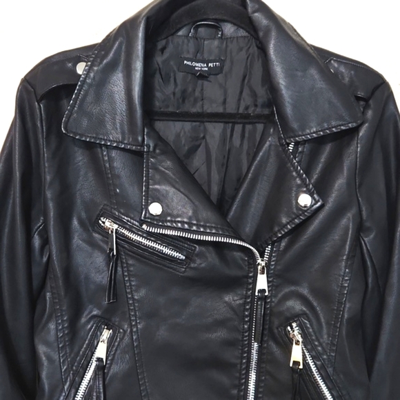 Philomena Petti Black Motorcycle Faux Leather Biker Jacket Large EUC - Picture 4 of 13